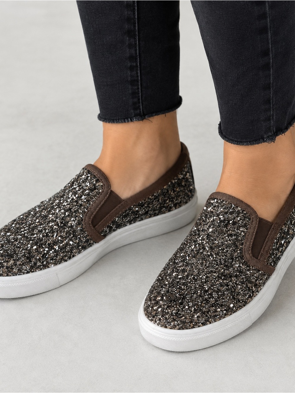 Steve Madden Glitter Slip-On Sneakers Silver EU 38